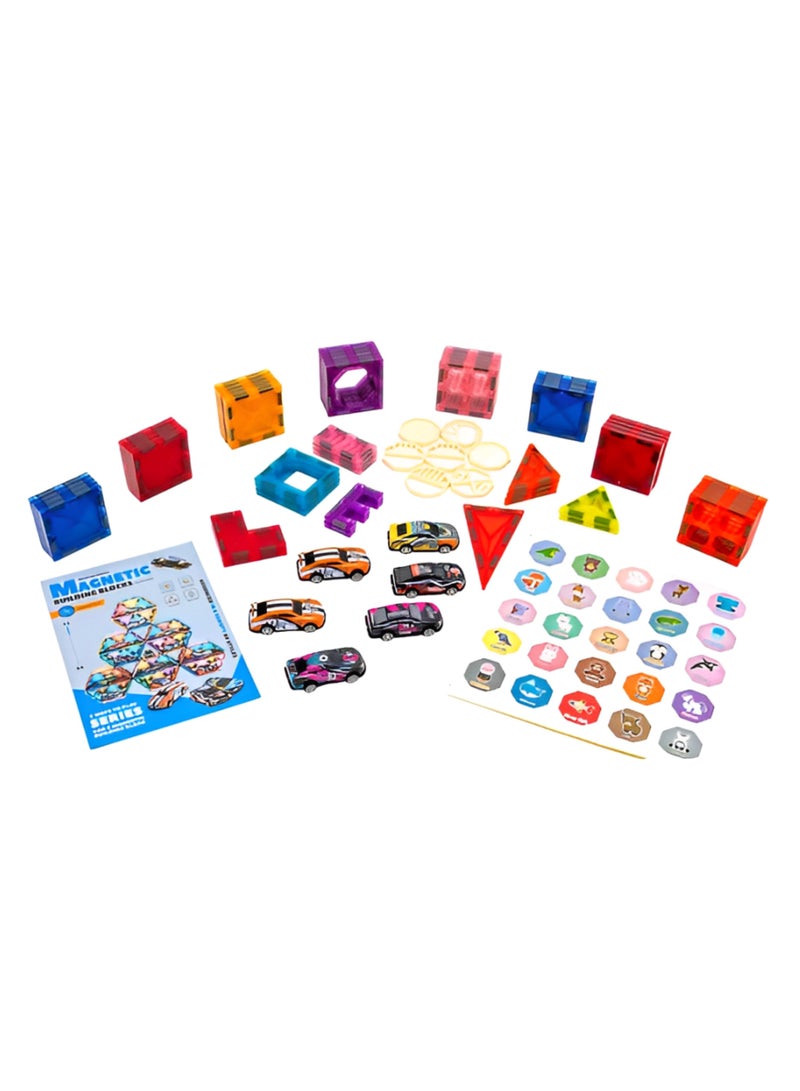 Magnetic Tiles for Kids,68Pcs With 6 Cars STEM Approved Educational Building Blocks Set, Creative Magnet Puzzles & Stacking Toys for Toddlers, Boys & Girls  - Image 3