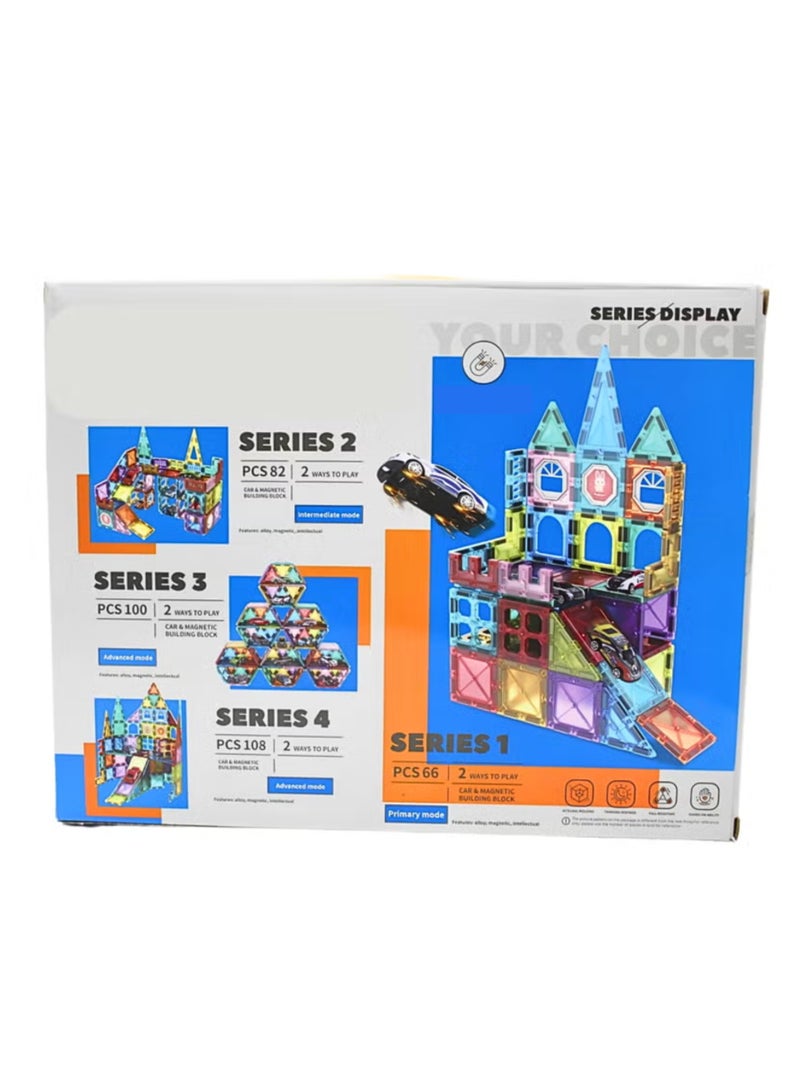 Magnetic Tiles for Kids,68Pcs With 6 Cars STEM Approved Educational Building Blocks Set, Creative Magnet Puzzles & Stacking Toys for Toddlers, Boys & Girls  - Image 5