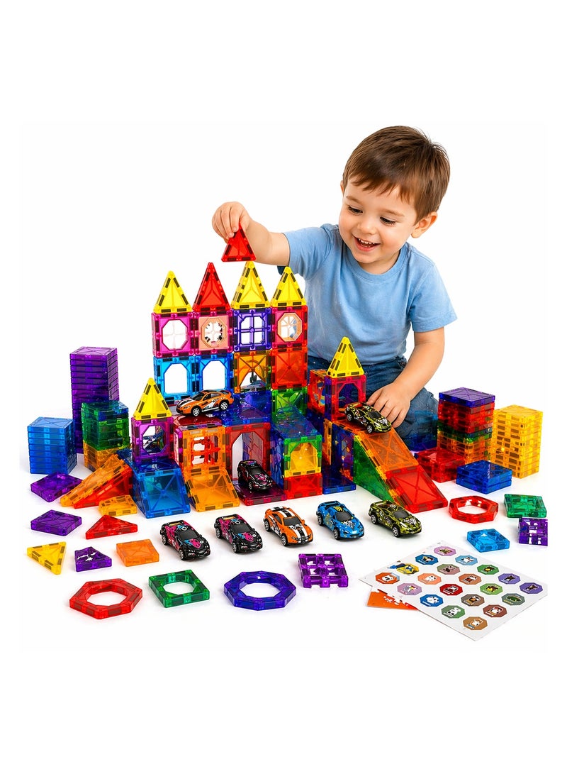 Magnetic Tiles for Kids,68Pcs With 6 Cars STEM Approved Educational Building Blocks Set, Creative Magnet Puzzles & Stacking Toys for Toddlers, Boys & Girls - Image 1