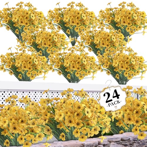 ColoPlay 24 Yellow Bundles Artificial Flowers for OutdoorsIndoors Fake Flowers Plants for Indoor Outside Garden Porch Window Box Home Wedding Farmhouse - Image 1