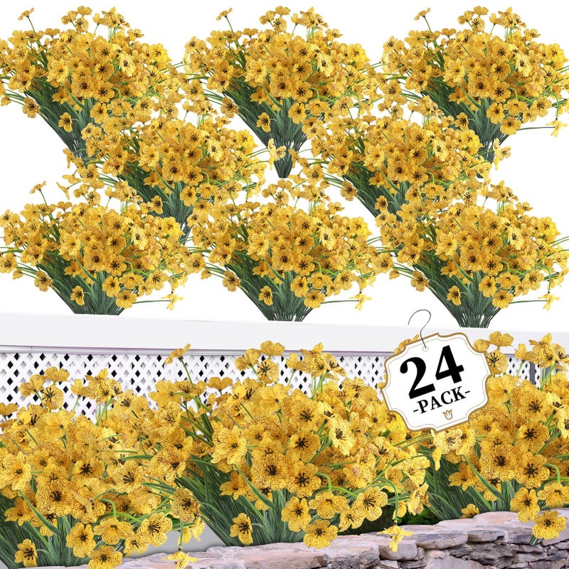 ColoPlay 24 Yellow Bundles Artificial Flowers for OutdoorsIndoors Fake Flowers Plants for Indoor Outside Garden Porch Window Box Home Wedding Farmhouse - Image 2