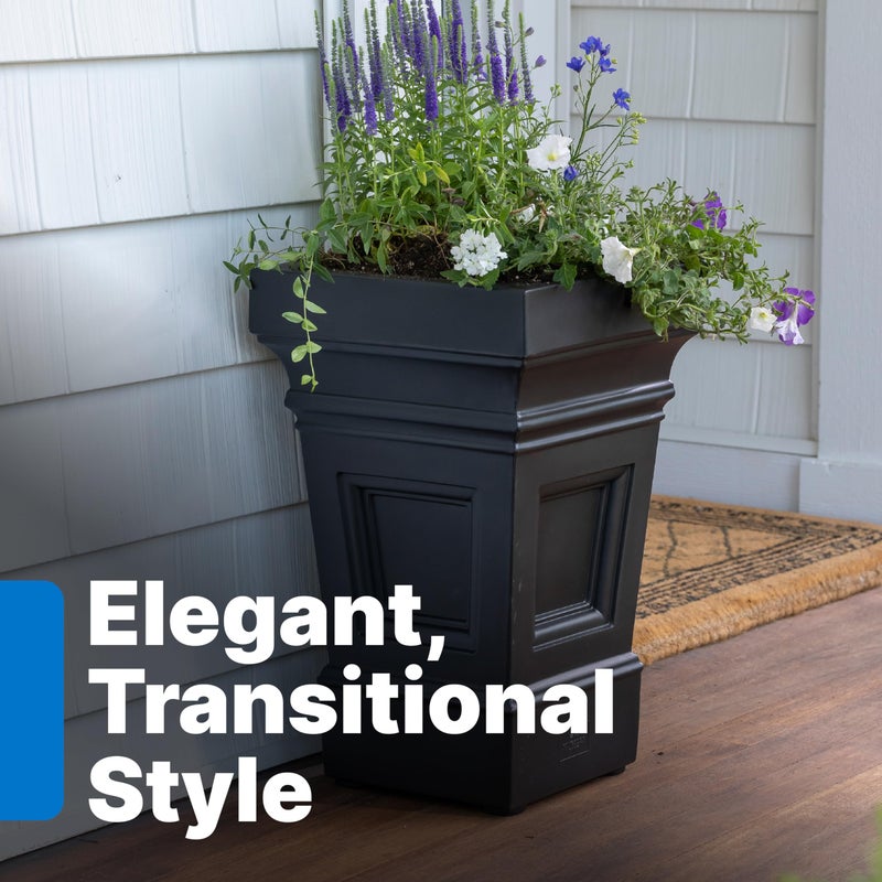 Step2 Atherton Square Planter, Large Planters for Outdoor Plants, Gardening and Flower Pot for Patio or Porch, Efficient Drainage, Durable Plastic, Onyx Black - Image 2