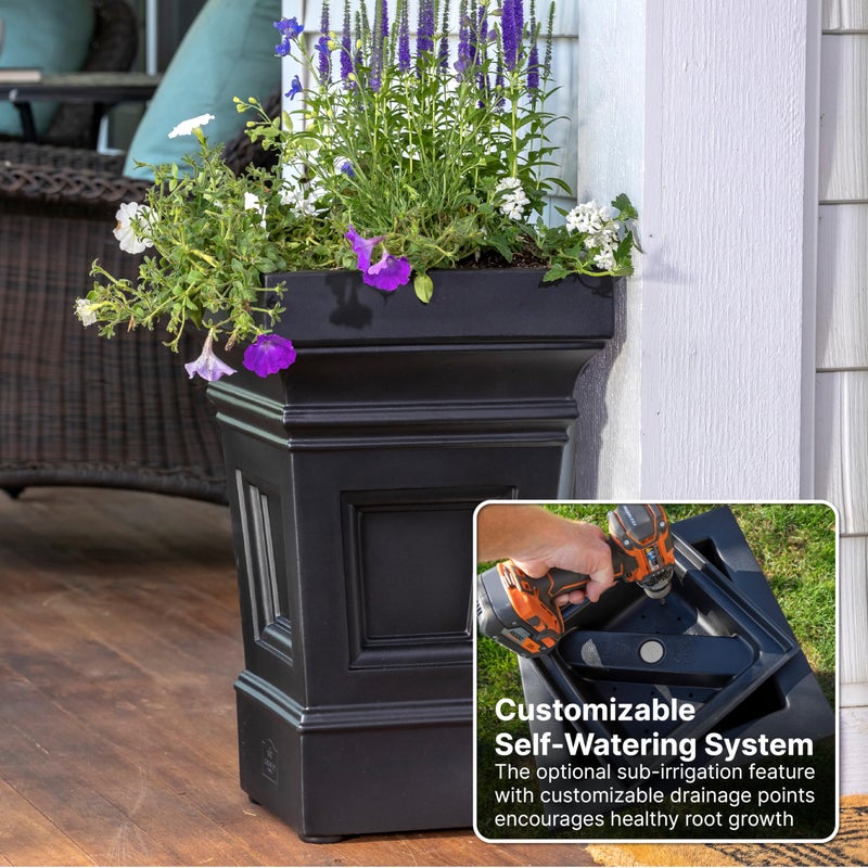 Step2 Atherton Square Planter, Large Planters for Outdoor Plants, Gardening and Flower Pot for Patio or Porch, Efficient Drainage, Durable Plastic, Onyx Black - Image 4