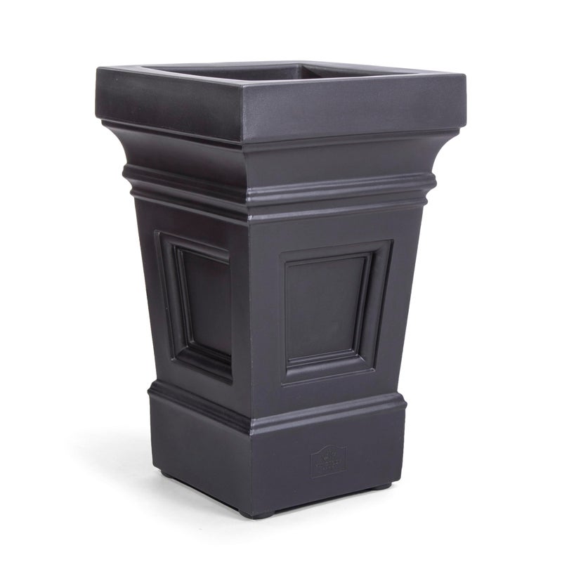 Step2 Atherton Square Planter, Large Planters for Outdoor Plants, Gardening and Flower Pot for Patio or Porch, Efficient Drainage, Durable Plastic, Onyx Black - Image 1