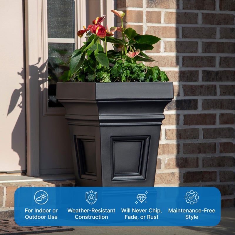 Step2 Atherton Square Planter, Large Planters for Outdoor Plants, Gardening and Flower Pot for Patio or Porch, Efficient Drainage, Durable Plastic, Onyx Black - Image 5