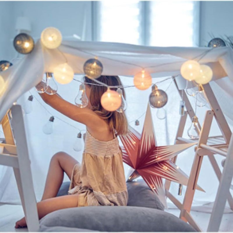 Anordsem أنوردم 2 حزمة أضواء كرات القطن، 10 لمبات LED بيضاء دافئة أضواء سلسلة فوانيس، 6.89 قدم أضواء خرافية تعمل بالبطارية، أضواء سلسلة زخرفية لغرفة النوم، عيد الفصح، عيد الميلاد، حفلة، زفاف - Image 2