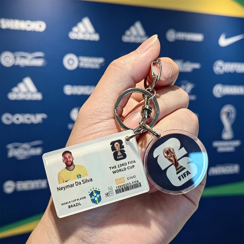 Football keychains featuring Messi, Neymar, Mbappe, and Ronaldo; US, Canada, and Mexico ornaments; 2026 World Cup small gifts.