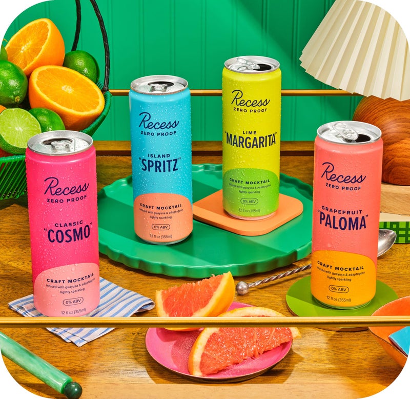 Recess Zero Proof Craft Mocktails, Alcohol Free Drinks, with Adaptogens, Non-Alcoholic Beverage Replacement, Mixer, Celebration, Party, (Happy Hour Sampler, 12oz, Pack of 12) - Image 2