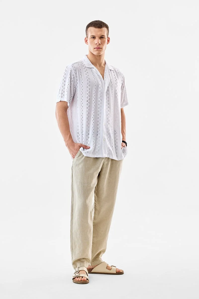 سنيتش White Textured Half Sleeve Boxy Shirt
