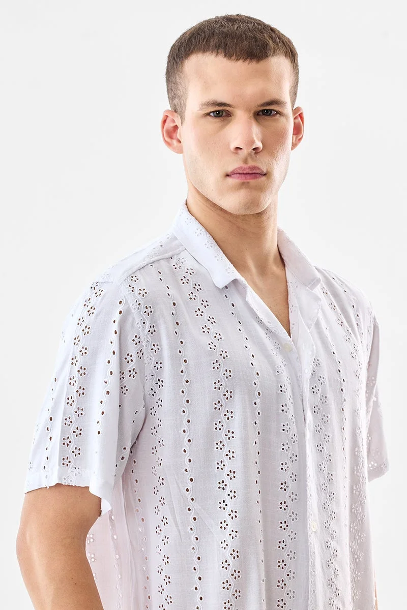 سنيتش White Textured Half Sleeve Boxy Shirt