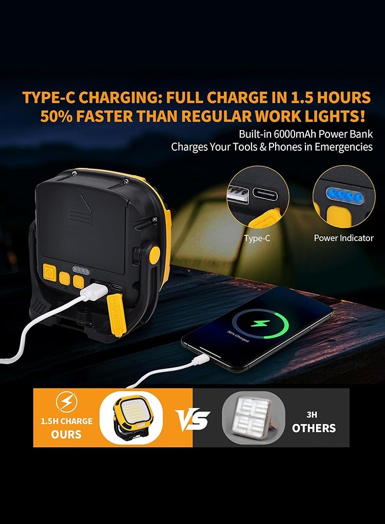 Mr.Smart 6000mAh Magnetic Work Light Rechargeable with 4000 Lumen IP65 Waterproof, 30H Runtime, 4 Brightness & 4 Color Modes with Red SOS, Strong Magnet Base for Car Repair, Camping, Emergency - Image 2