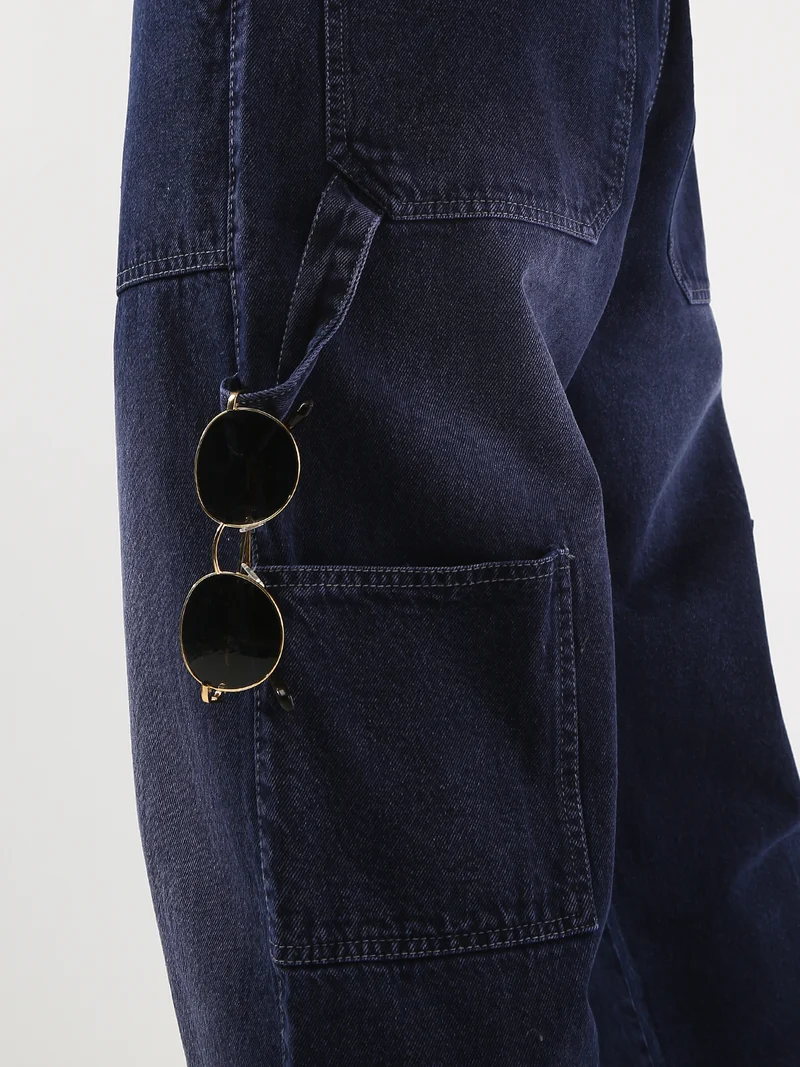 Urbano Fashion  Urbano Fashion Men's Dark Blue Loose Baggy Fit Cargo Carpenter Jeans with 6 Pockets Non-Stretchable  | Best Price UAE