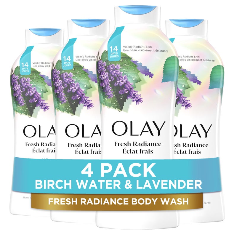 Olay Body Wash for Women, Fresh Radiance, Refreshing & Renewing, Made with Plant Based Cleansers, B3 Botanical Complex, For All Skin Types, Birch Water & Lavender Scent, 22 fl oz (Pack of 4) - Image 1