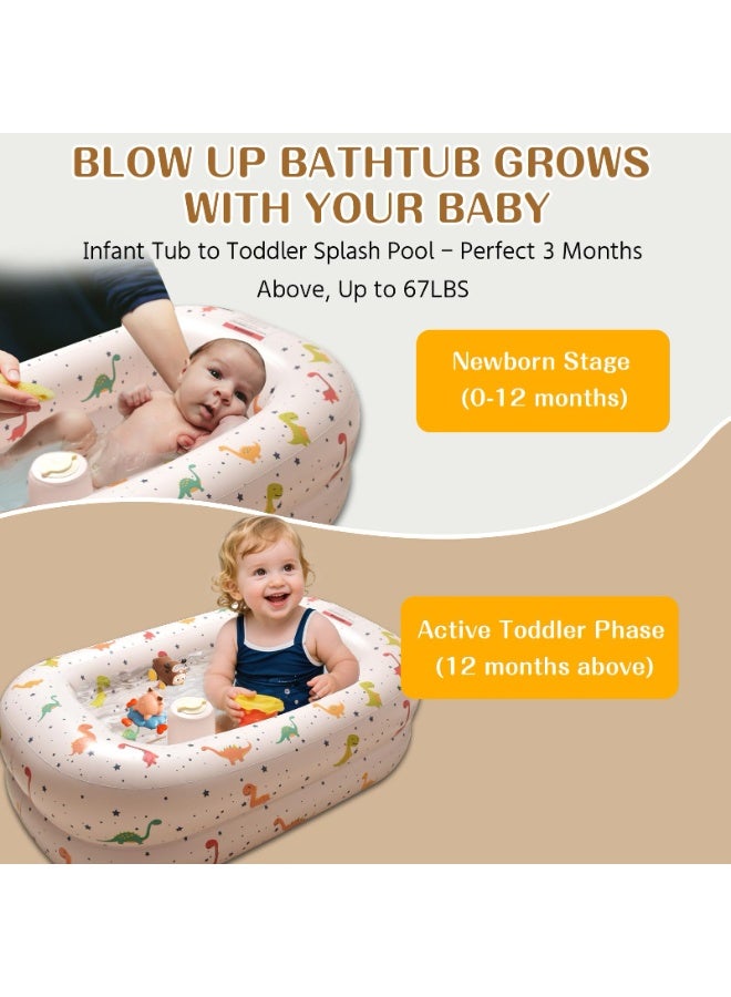دايتويز حوض استحمام قابل للنفخ للأطفال مزود بمضخة هواء مدمجة، حوض استحمام محمول للسفر للأطفال، مقاعد حمام سباحة قابلة للنفخ للأطفال الصغار أثناء الجلوس، حوض استحمام قابل للطي للأطفال حديثي الولادة من عمر 3 أشهر فما فوق (ديناصور) - Image 4