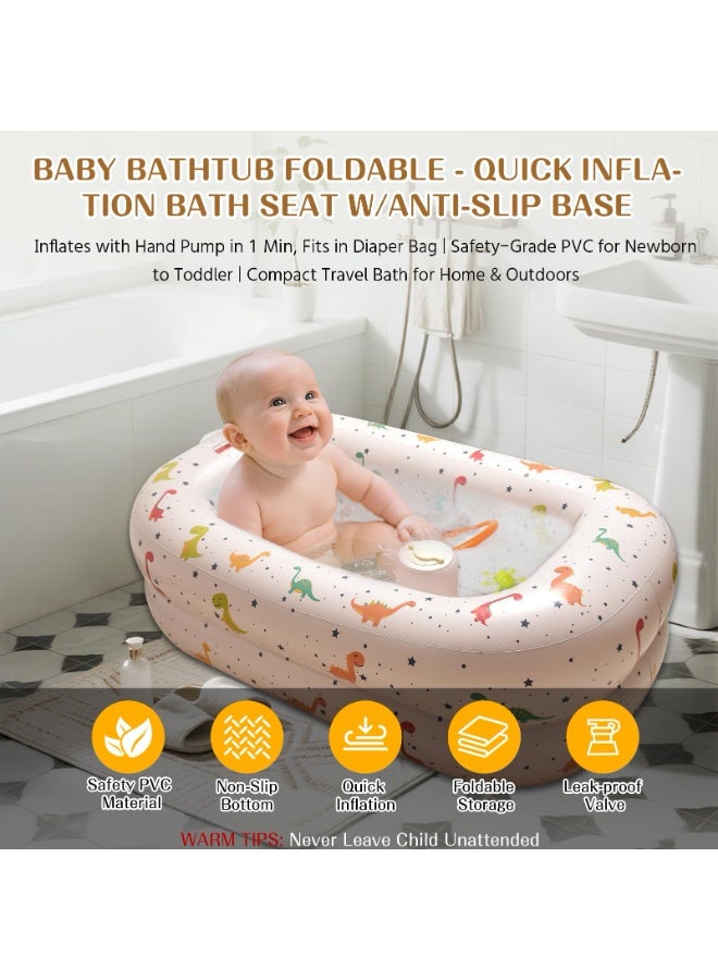 دايتويز حوض استحمام قابل للنفخ للأطفال مزود بمضخة هواء مدمجة، حوض استحمام محمول للسفر للأطفال، مقاعد حمام سباحة قابلة للنفخ للأطفال الصغار أثناء الجلوس، حوض استحمام قابل للطي للأطفال حديثي الولادة من عمر 3 أشهر فما فوق (ديناصور) - Image 3