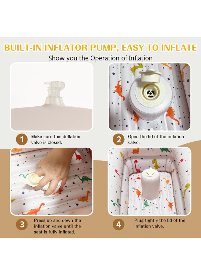 دايتويز حوض استحمام قابل للنفخ للأطفال مزود بمضخة هواء مدمجة، حوض استحمام محمول للسفر للأطفال، مقاعد حمام سباحة قابلة للنفخ للأطفال الصغار أثناء الجلوس، حوض استحمام قابل للطي للأطفال حديثي الولادة من عمر 3 أشهر فما فوق (ديناصور) - Image 5