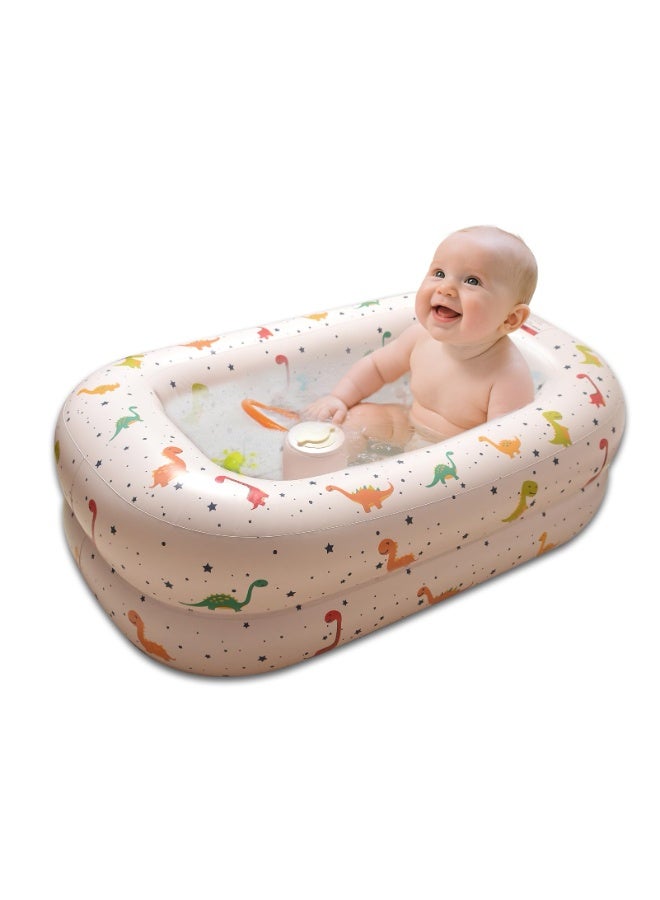 دايتويز حوض استحمام قابل للنفخ للأطفال مزود بمضخة هواء مدمجة، حوض استحمام محمول للسفر للأطفال، مقاعد حمام سباحة قابلة للنفخ للأطفال الصغار أثناء الجلوس، حوض استحمام قابل للطي للأطفال حديثي الولادة من عمر 3 أشهر فما فوق (ديناصور) - Image 1