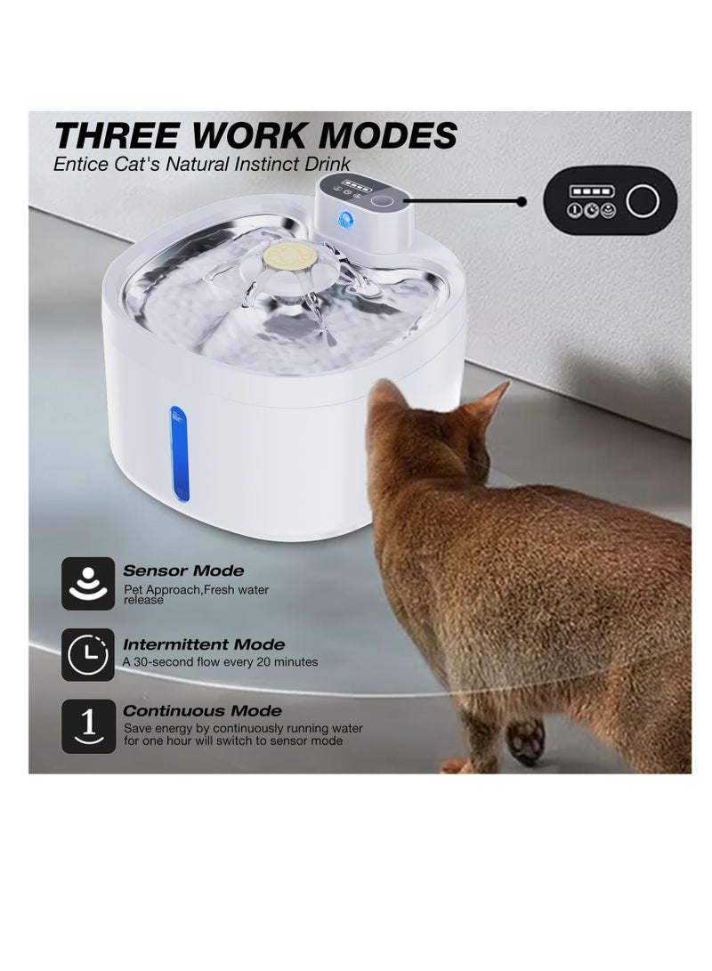 Excefore Wireless Cat Water Fountain, Wireless Motion Detection Cat Fountain Stainless Steel with Water Level Window, 3 Work Modes, Cordless Pet Water Fountain for Cats, Dogs - Image 3