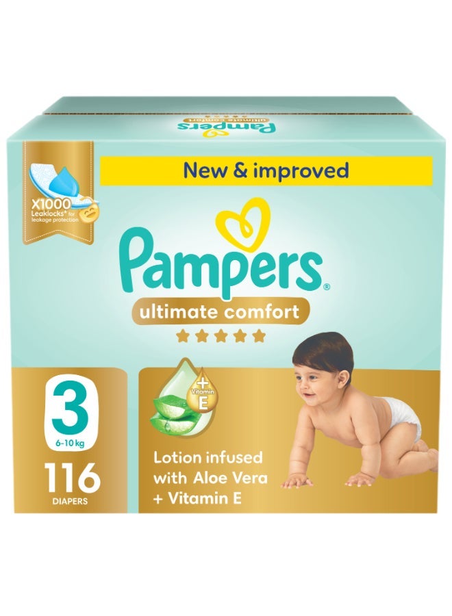 Pampers Ultimate Comfort Size 3 Taped Diapers, 6-10 Kg, Giant Pack, 116 Count