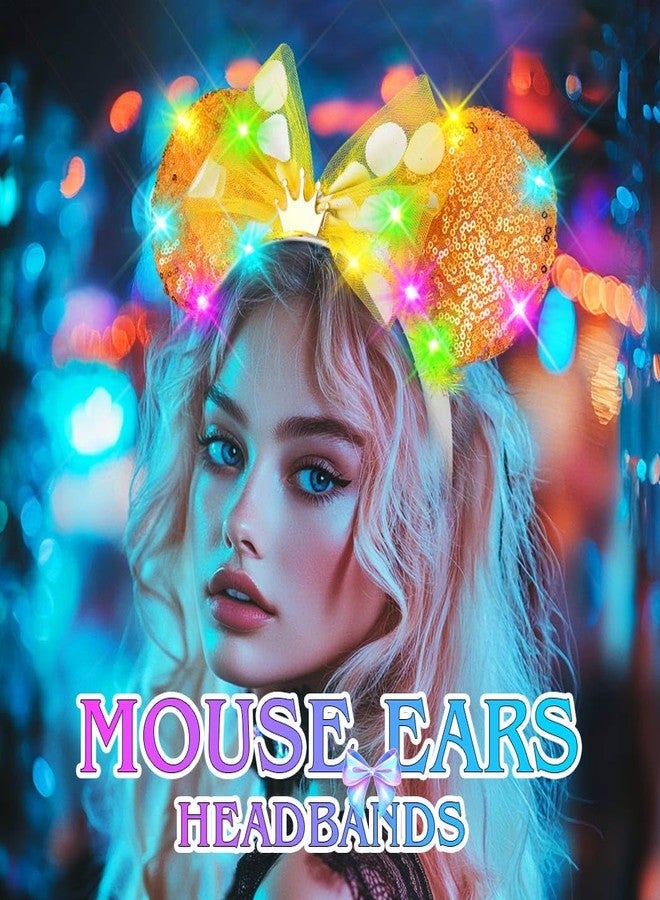 ACEDRE Light Up Mouse Ears Headband Sequin Bow Princess Crown Hair Accessories for Women (B-Yellow, One Size) - Image 2