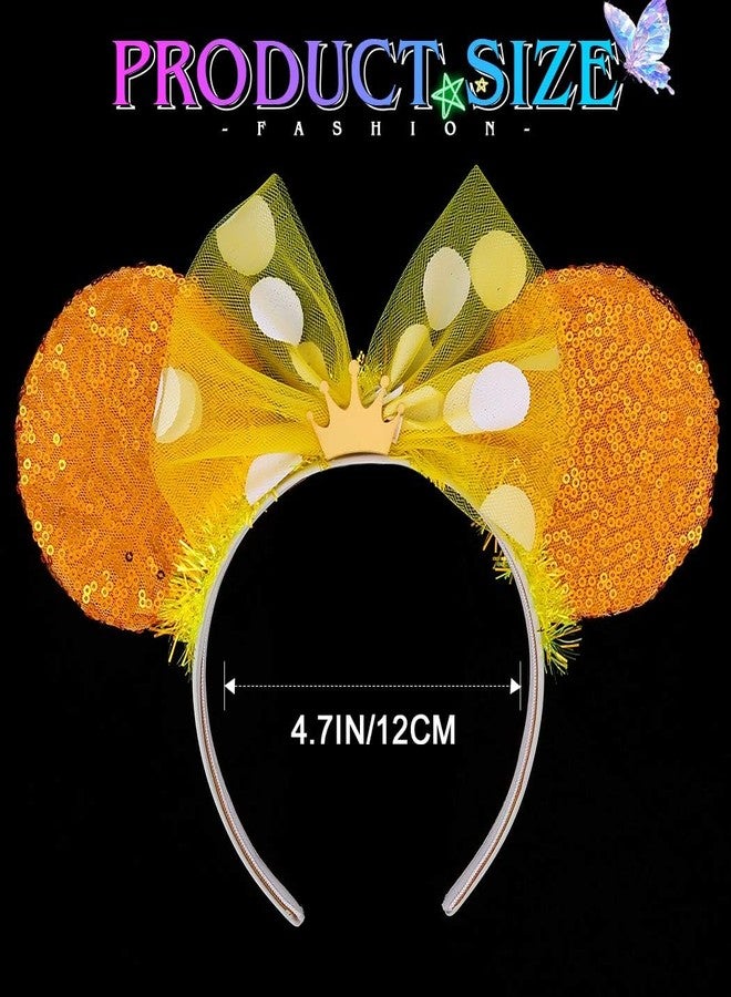 ACEDRE Light Up Mouse Ears Headband Sequin Bow Princess Crown Hair Accessories for Women (B-Yellow, One Size) - Image 3