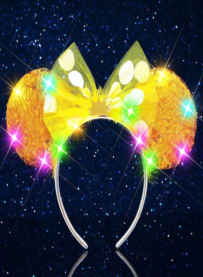 ACEDRE Light Up Mouse Ears Headband Sequin Bow Princess Crown Hair Accessories for Women (B-Yellow, One Size) - Image 1