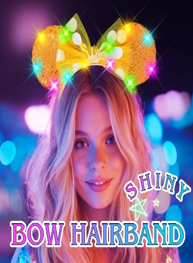 ACEDRE Light Up Mouse Ears Headband Sequin Bow Princess Crown Hair Accessories for Women (B-Yellow, One Size) - Image 4