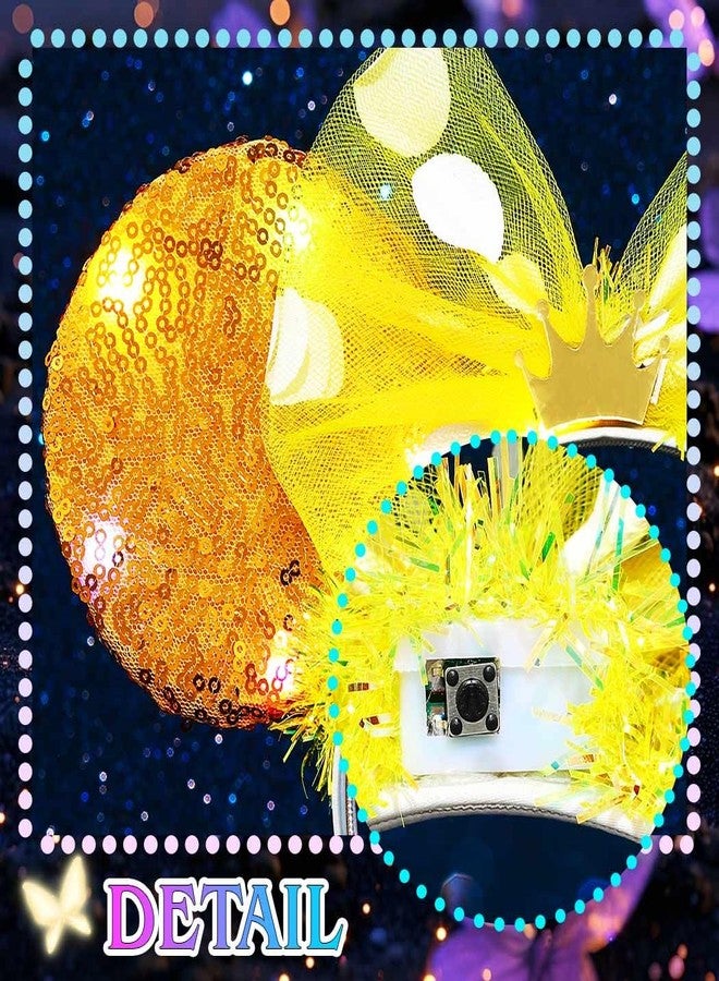 ACEDRE Light Up Mouse Ears Headband Sequin Bow Princess Crown Hair Accessories for Women (B-Yellow, One Size) - Image 5
