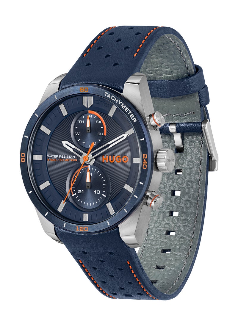 HUGO BOSS - ساعة هوجو بوس الرجالية باللون الأزرق بعلبة مستديرة - 1530371 - Image 1