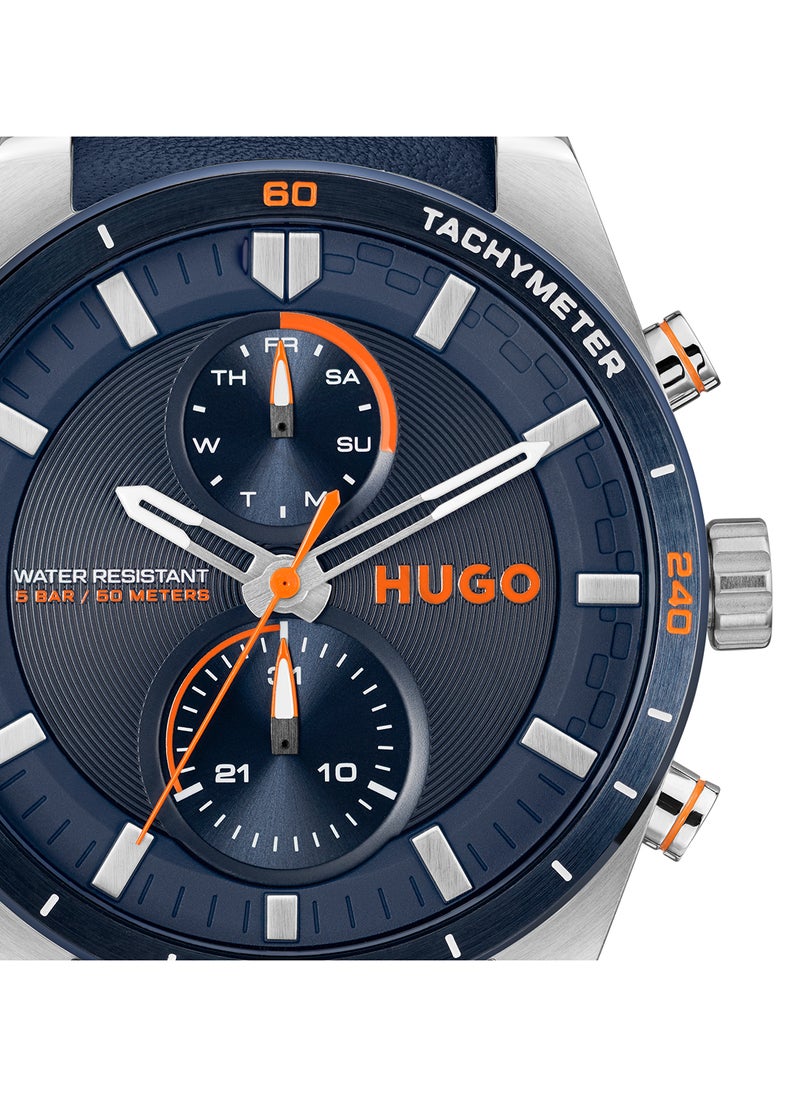 HUGO BOSS - ساعة هوجو بوس الرجالية باللون الأزرق بعلبة مستديرة - 1530371 - Image 1