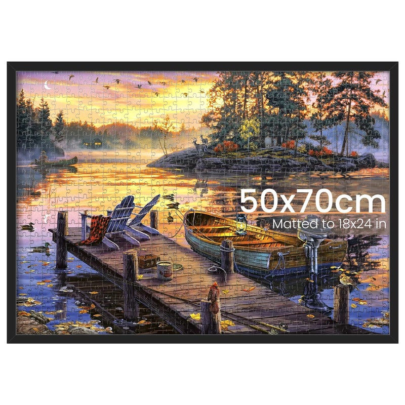 upsimples 19.7x27.6 Puzzle Frame, Display 18x24in with Mat or 50x70cm Without, Wall Hanging 1000 Pieces Puzzles Frames, Black, 1 Pack - Image 1