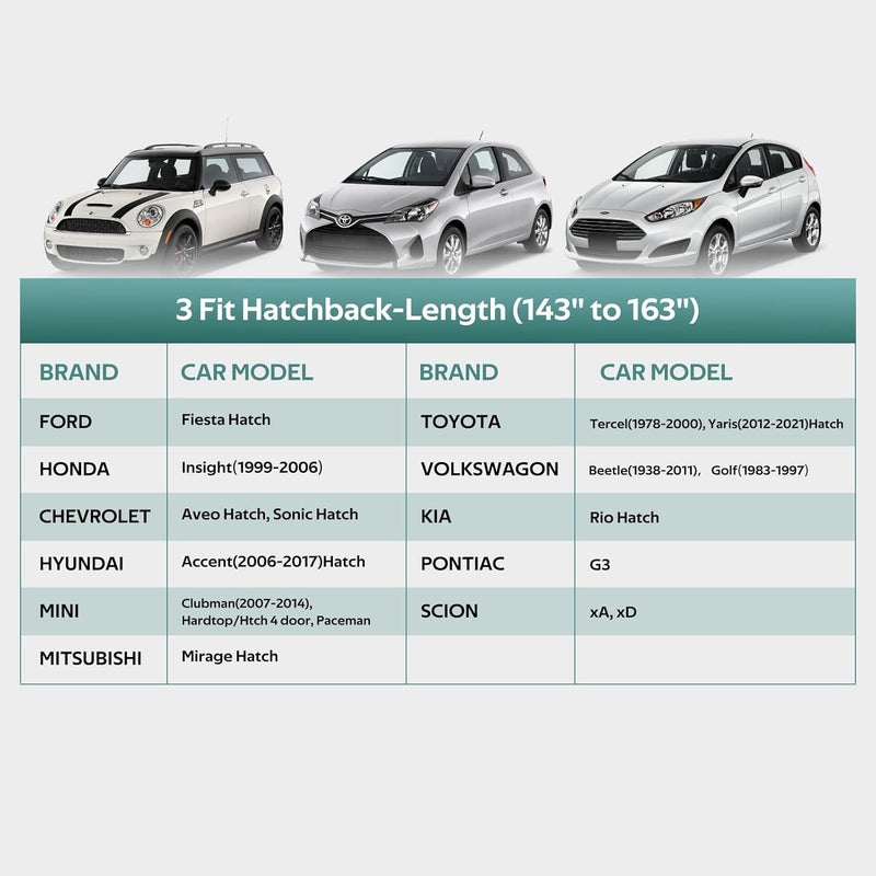 Molebt Car Covers for Hatchback Waterproof All Weather, Universal Fit for Mini Cooper, Toyota Yaris, Kia Rio, Mirage, Ford Fiesta, Rain Winter Sun Protection. (Length: 143"-163") - Image 5