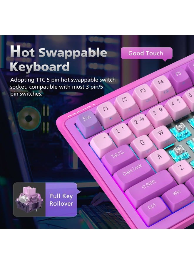 FOPATO 98% Mechanical Gaming Keyboard,96 Keys Full Key Rollover Wireless Keyboard Hot Swappable Gasket Structure,Bluetooth,2.4GHz,USB-A to C 3-Mode,with Screen,RGB,PBT Keycaps,for PC Laptop (Purple - Image 4