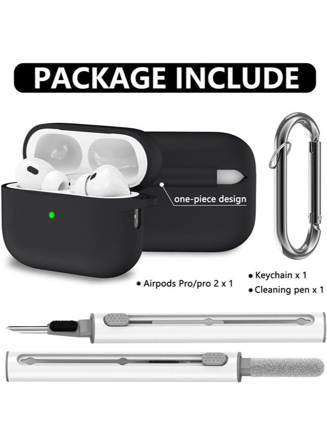 كينسو غطاء لحافظة AirPods Pro 2/Pro مع مجموعة تنظيف، غطاء سيليكون ناعم لحماية AirPods Pro 2/Pro مع سلسلة مفاتيح (أسود) - Image 4