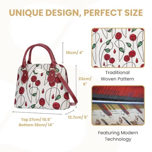 Signare Tapestry Hand Shoulder Bag Cross Body Purses Handbag Satchel Bag for Women In Charles Rennie Mackintosh Rose Design|CONV-RMSP - Image 3