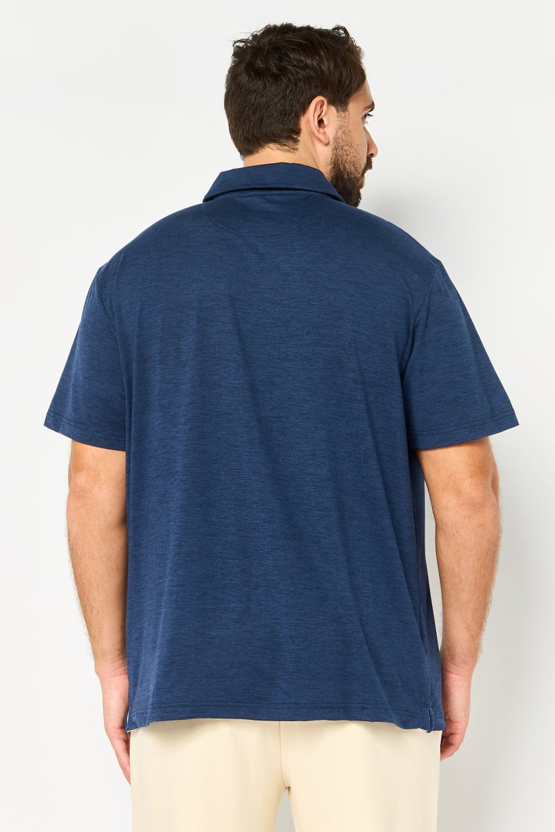 Chaps Men Regular Fit Heather Short Sleeve Polo Shirt, Navy - Image 3