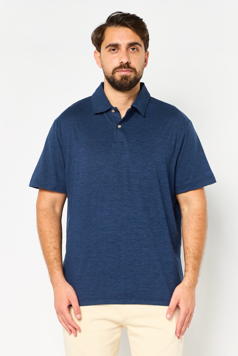 Chaps Men Regular Fit Heather Short Sleeve Polo Shirt, Navy - Image 1