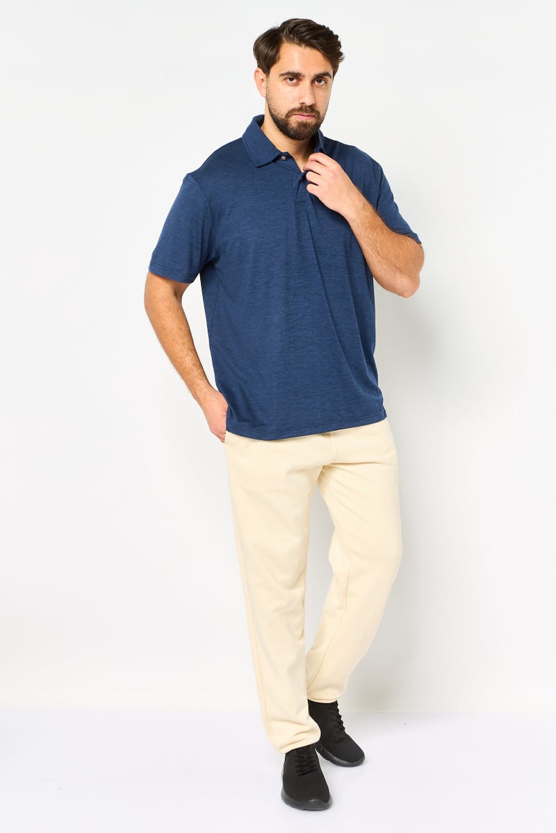 Chaps Men Regular Fit Heather Short Sleeve Polo Shirt, Navy - Image 2