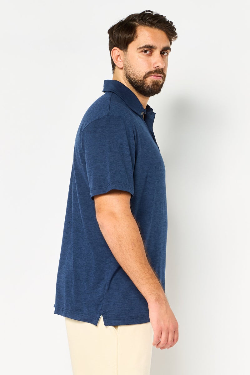 Chaps Men Regular Fit Heather Short Sleeve Polo Shirt, Navy - Image 4