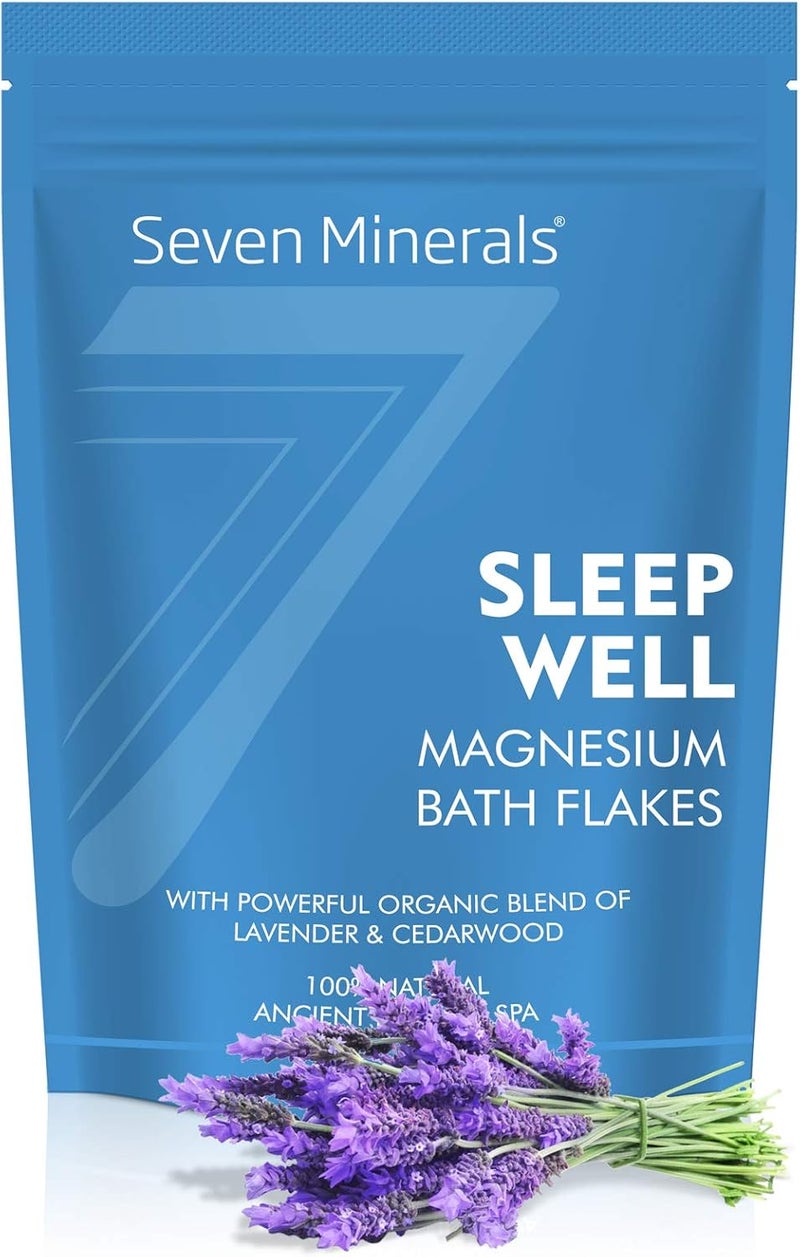 Seven Minerals SleepWell Magnesium Chloride Flakes 3lb  Absorbs Better Than Epsom Salt  Unique  Natural Full Bath Soak Formula for Healthy Relaxation  with Cedarwood  Lavender