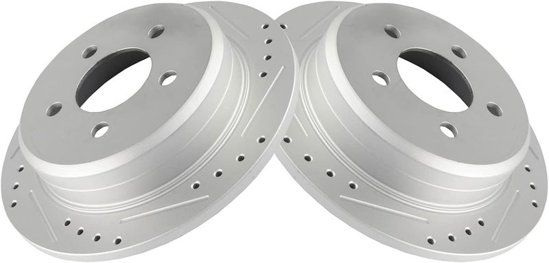 TRQ Rear Brake Rotor Set Drilled Slotted Solid G-Coated Compatible with 1994-1998 Jeep Grand Cherokee - Image 2