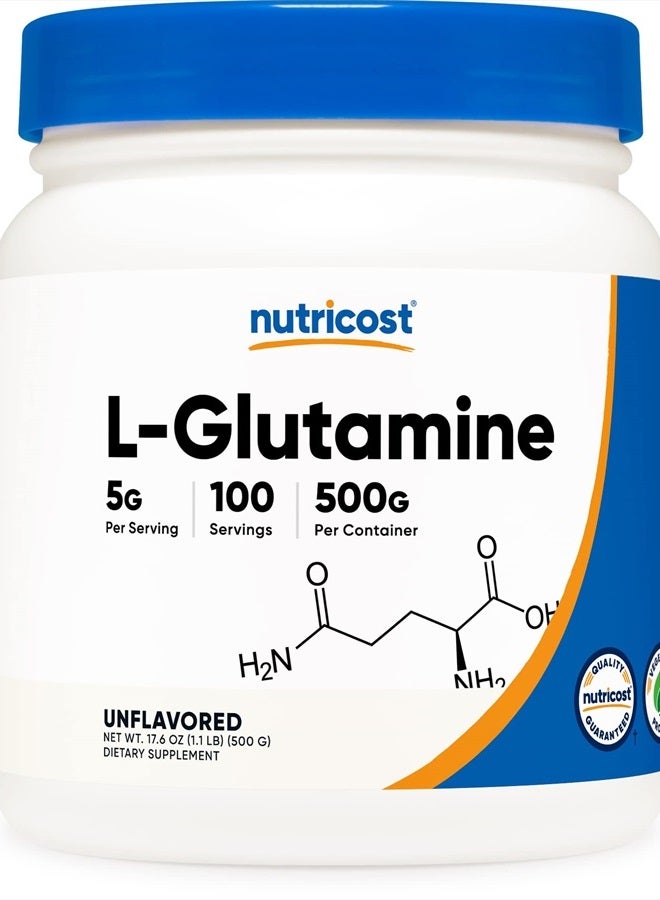 Nutricost L-Glutamine Powder (500 Grams) Unflavored - Gluten Free & Non-GMO, 100 Servings - Image 1