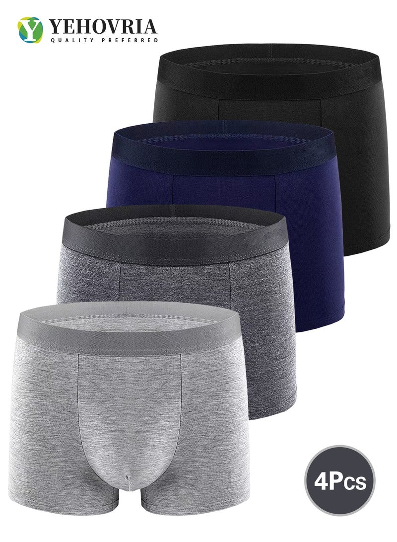YEHOVRIA Men's 4-Pack Boxer Briefs - Mid-Rise, Anti-Chafing Stretch Cotton, Breathable Solid Colour Underwear - Image 1