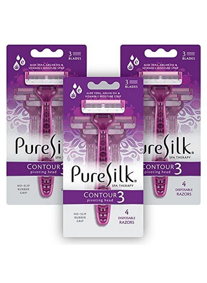 pure silk - Contour 3 Premium Disposable Razor Value Pack Bundle (3 Packs;12 Total Razors) - Image 1