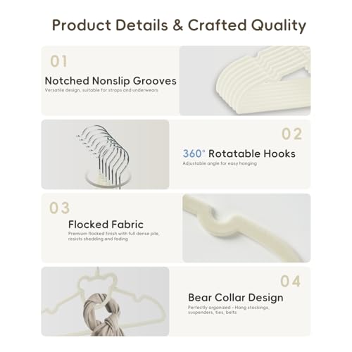 GoodtoU 50 Pack Baby Clothes Hangers, 12.8 Inch Kids Plastic Hangers, Non-Slip Nursery Closet Hangers for Infant & Toddler Clothes, White - Bear - Image 4