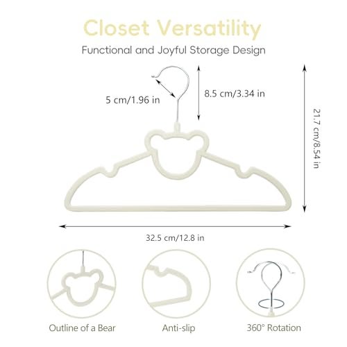 GoodtoU 50 Pack Baby Clothes Hangers, 12.8 Inch Kids Plastic Hangers, Non-Slip Nursery Closet Hangers for Infant & Toddler Clothes, White - Bear - Image 2