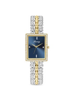 Silver and gold bracelet with navy dial