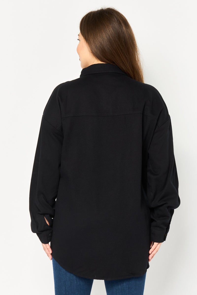 bebe Women Solid Denim Jacket, Black - Image 4