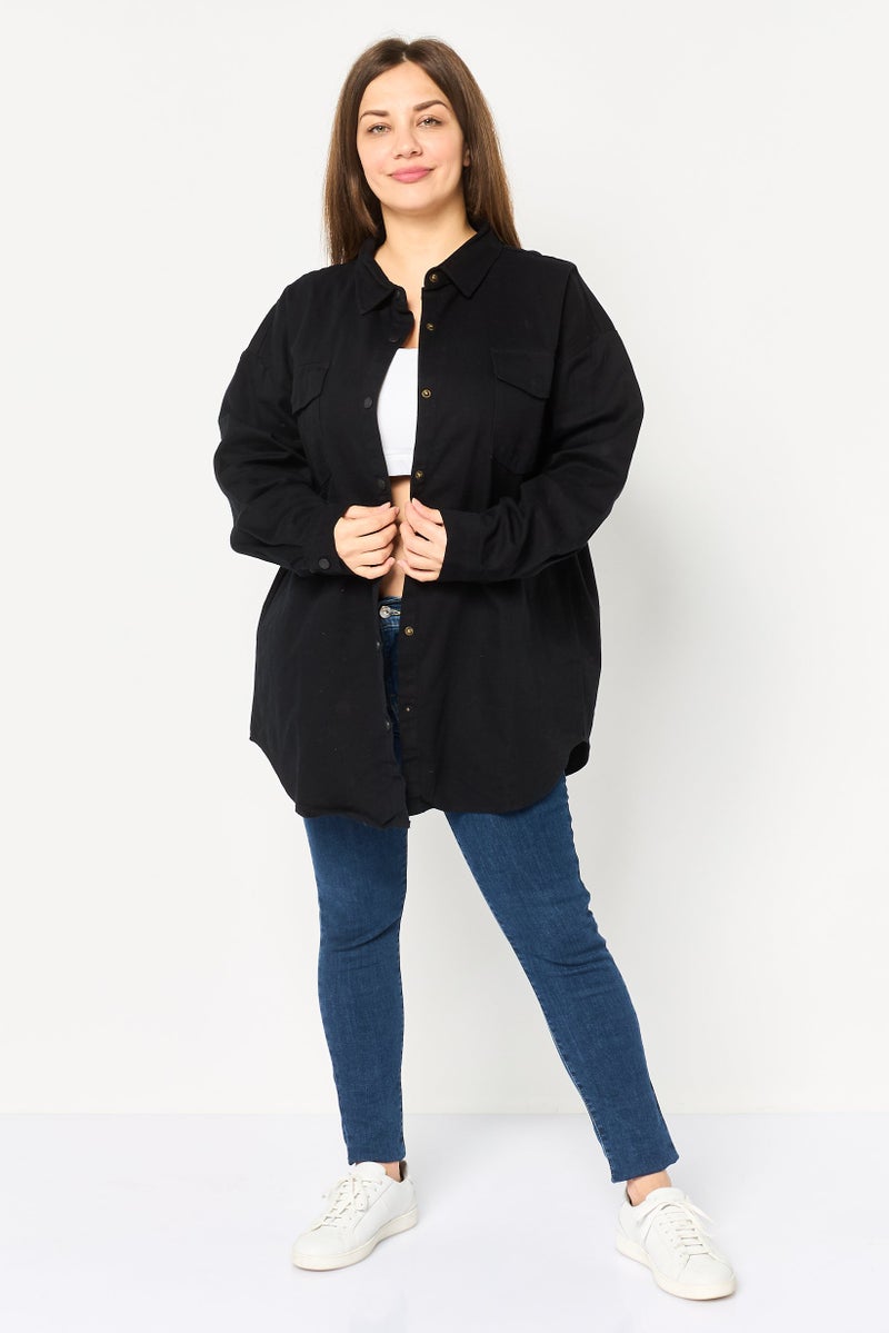 bebe Women Solid Denim Jacket, Black - Image 2