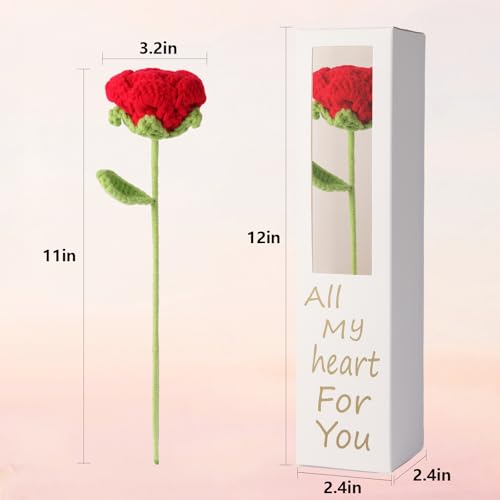 Gtudkae Handmade Crochet Red Rose, Knitted Bouquet Rose, Artificial Rose for Girl, Perfect for Birthday, Thanksgiving Day, Christmas, Anniversary, Valentine's, Mother's Day, Wedding Decor, Performance Props - Image 3